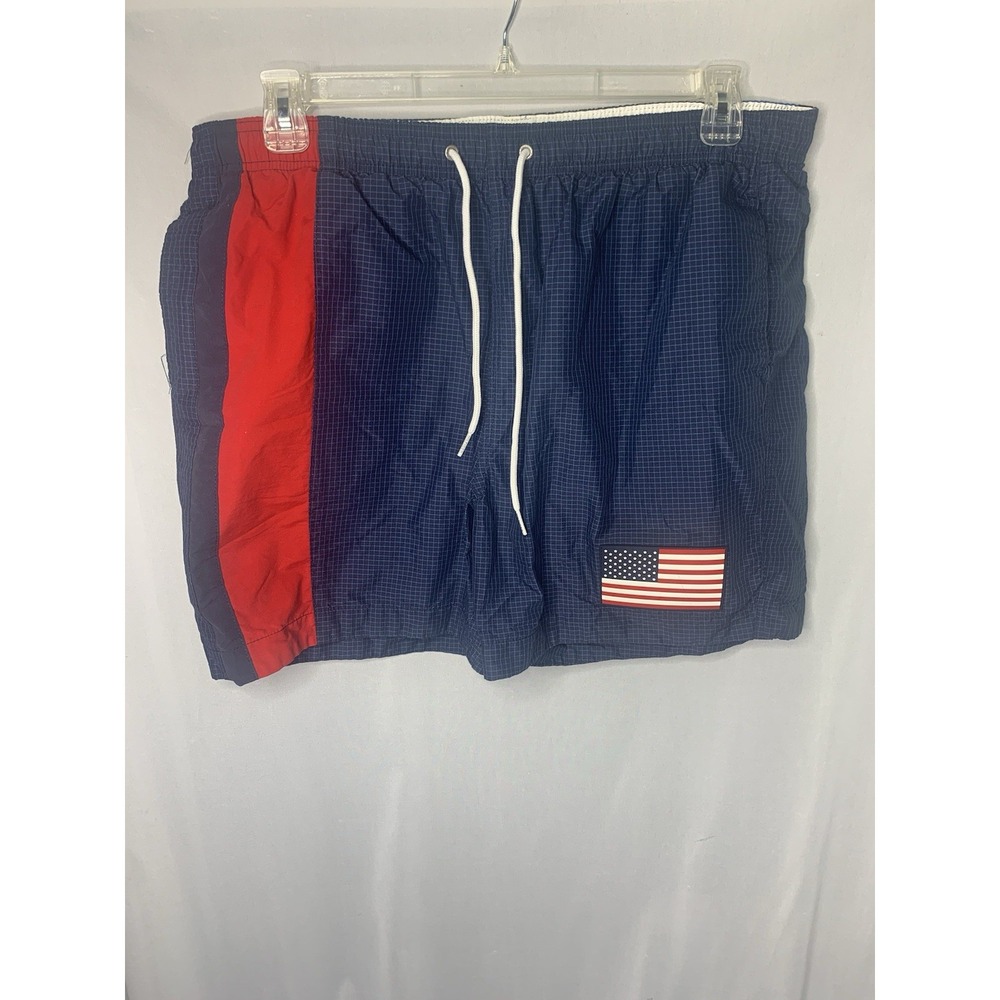 Mens XL Tommy Hilifiger Vintage Y2K American Flag Check Netted Swim Trunk Bottom